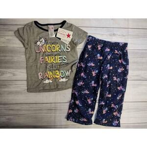 Little Star Kids Girls Unicorn Fairy Rainbow Pajama Set 2T Grey Navy 2-Piece NEW